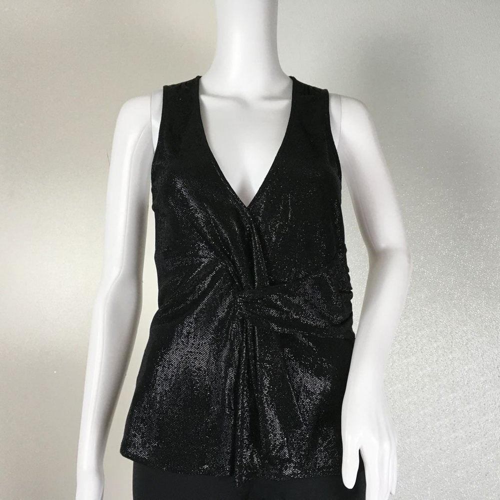 New Ramy Brook Women's Leather Ruffle Blouse Black Size XS